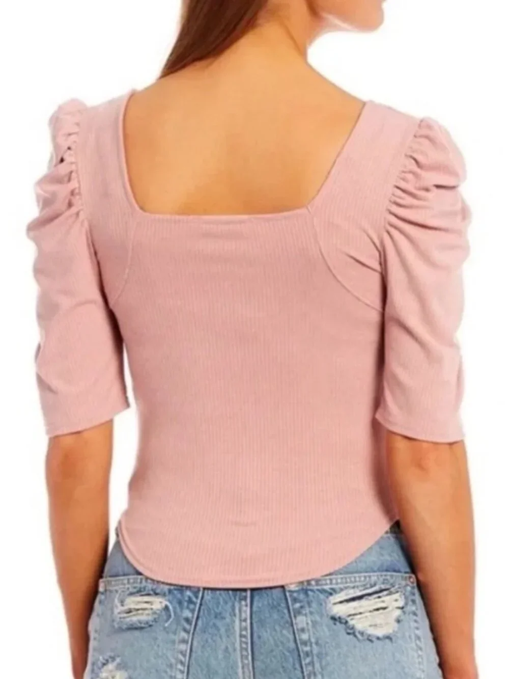 NWT Free People Night Lily Puff Shoulder Square Neck Short Sleeve Ribbed…